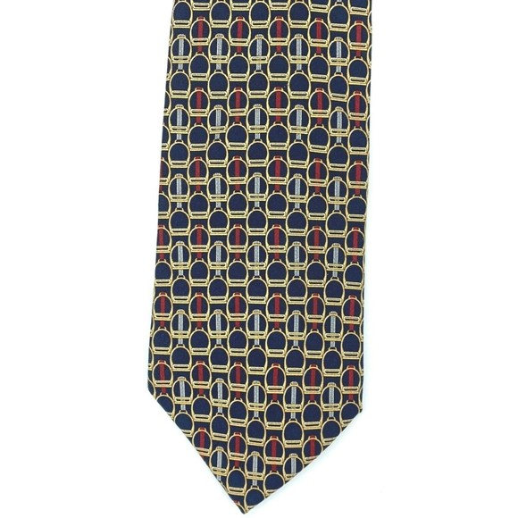 BROOKS BASICS Pure Silk Tie Horse Snaffle Bridle Part Equestrian Navy Necktie - Picture 9 of 12